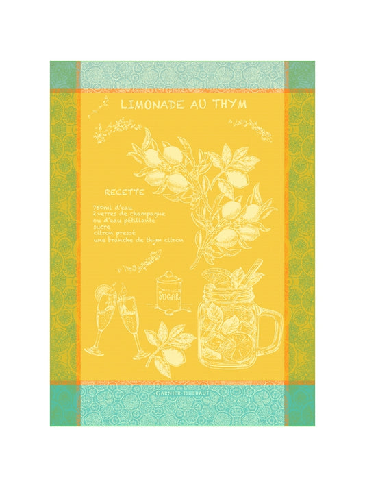 Torchon jaune limonade au thym soleil 56x77 cm en coton