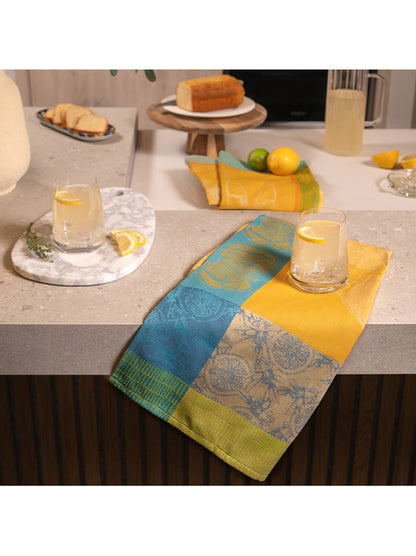 Torchon jaune limonade au thym soleil 56x77 cm en coton