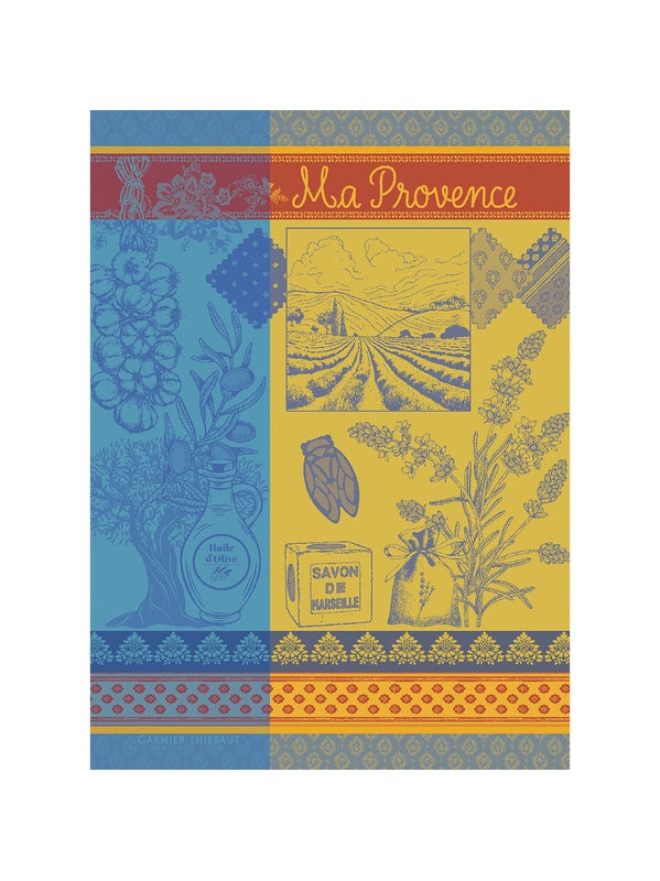 Torchon de cuisine Ma Provence curry jaune en coton 56x77 cm