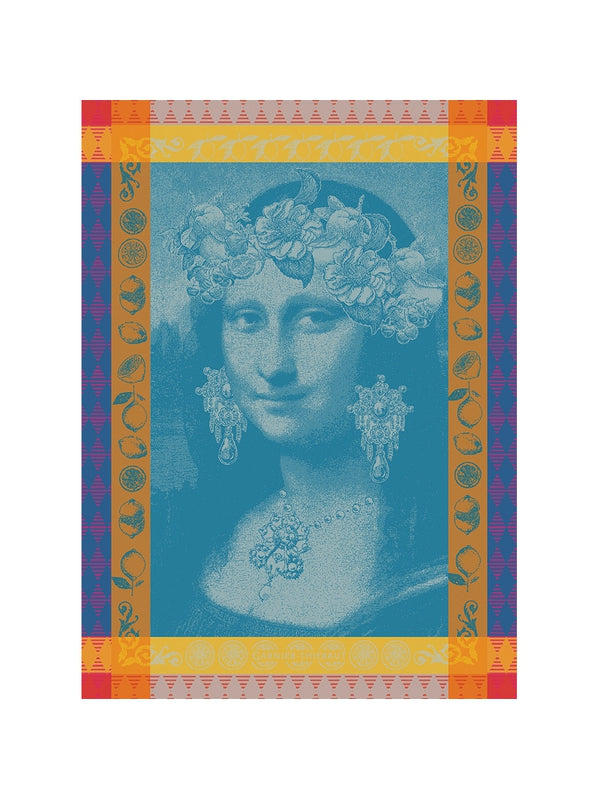 Torchon de cuisine Mona Lisa bleu en coton 56x77 avec ourlet soigné