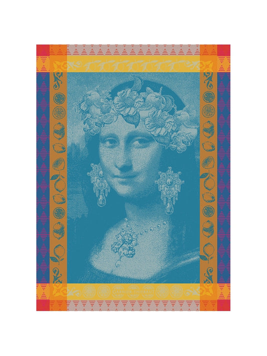Torchon de cuisine Mona Lisa bleu en coton 56x77 avec ourlet soigné
