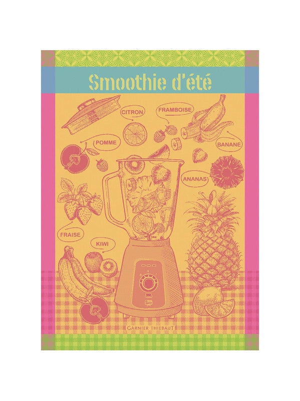 Torchon jaune 56x77 en coton avec motif smoothie d'été fruité