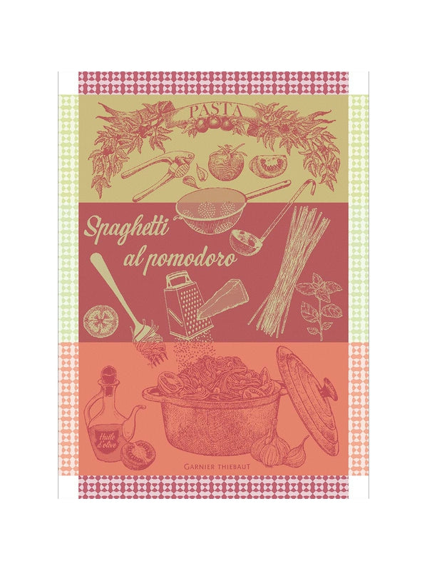 Torchon de cuisine 100% coton rouge motif spaghetti pomodoro basilic 56x77 cm