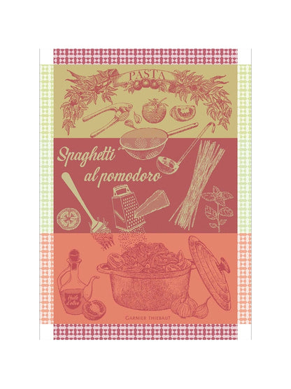 Torchon de cuisine 100% coton rouge motif spaghetti pomodoro basilic 56x77 cm
