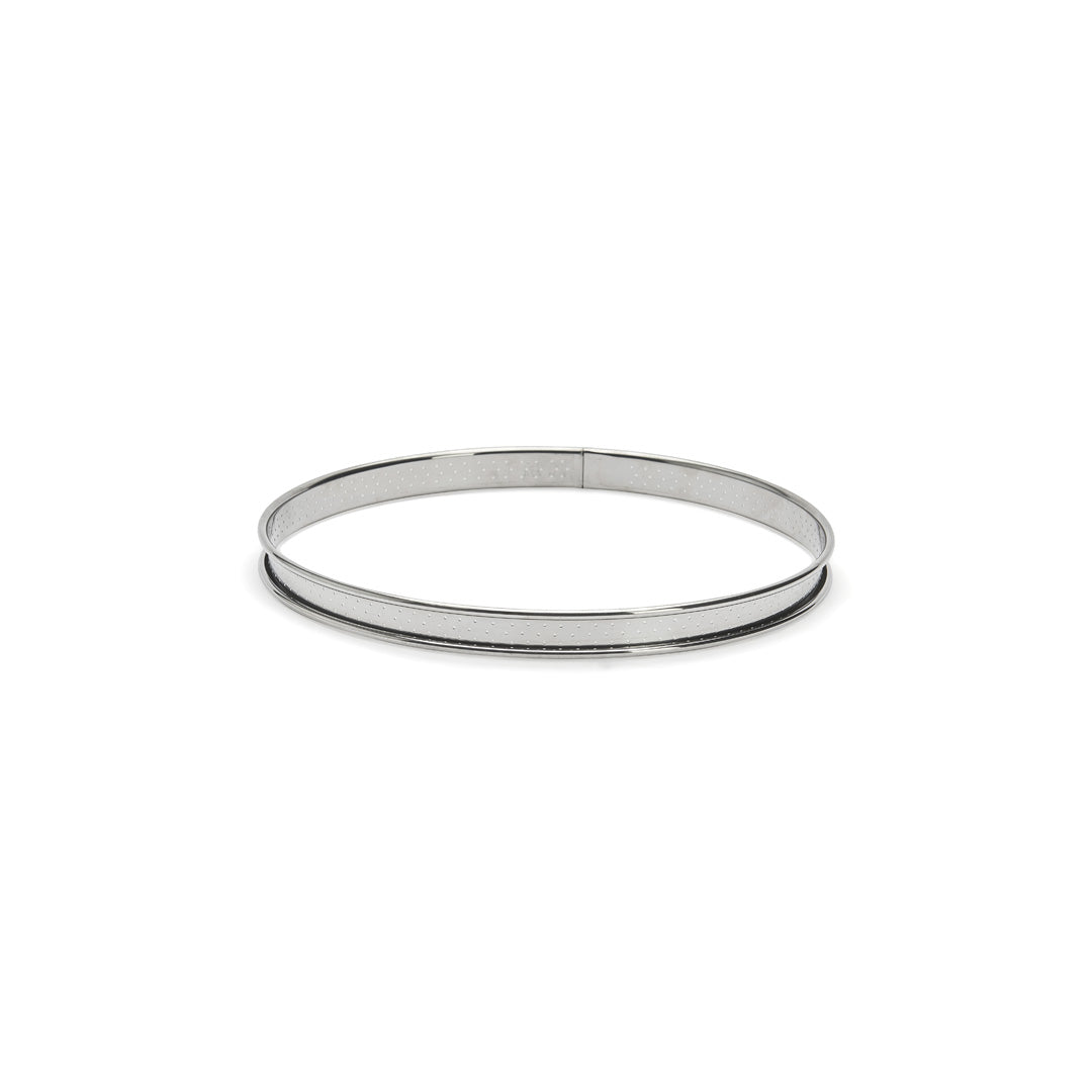 Cercle à tarte rond inox perforé bord roulé H.2cm De Buyer - Acier inoxydable qualité ressort, perforé
