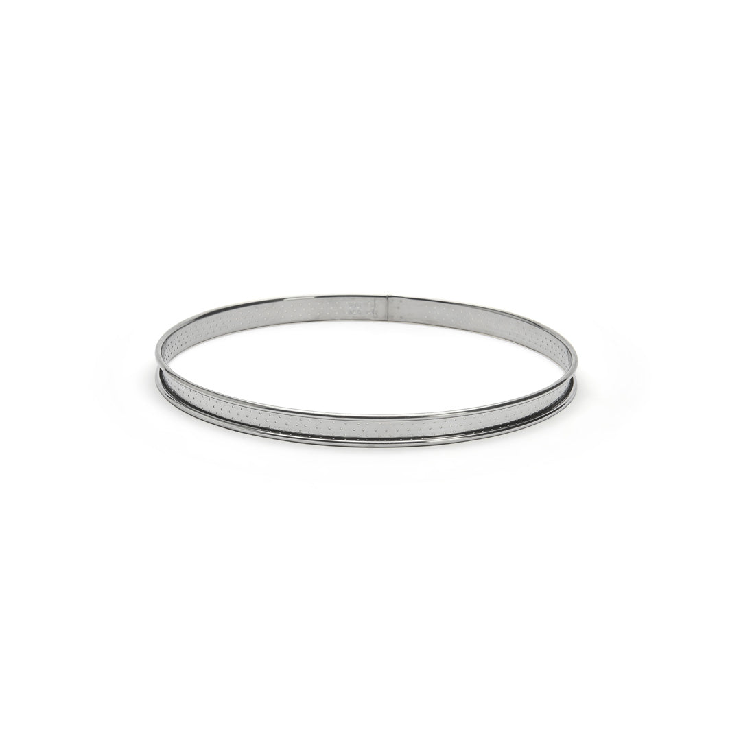 Cercle à tarte rond inox perforé bord roulé H.2cm De Buyer - Acier inoxydable qualité ressort, perforé