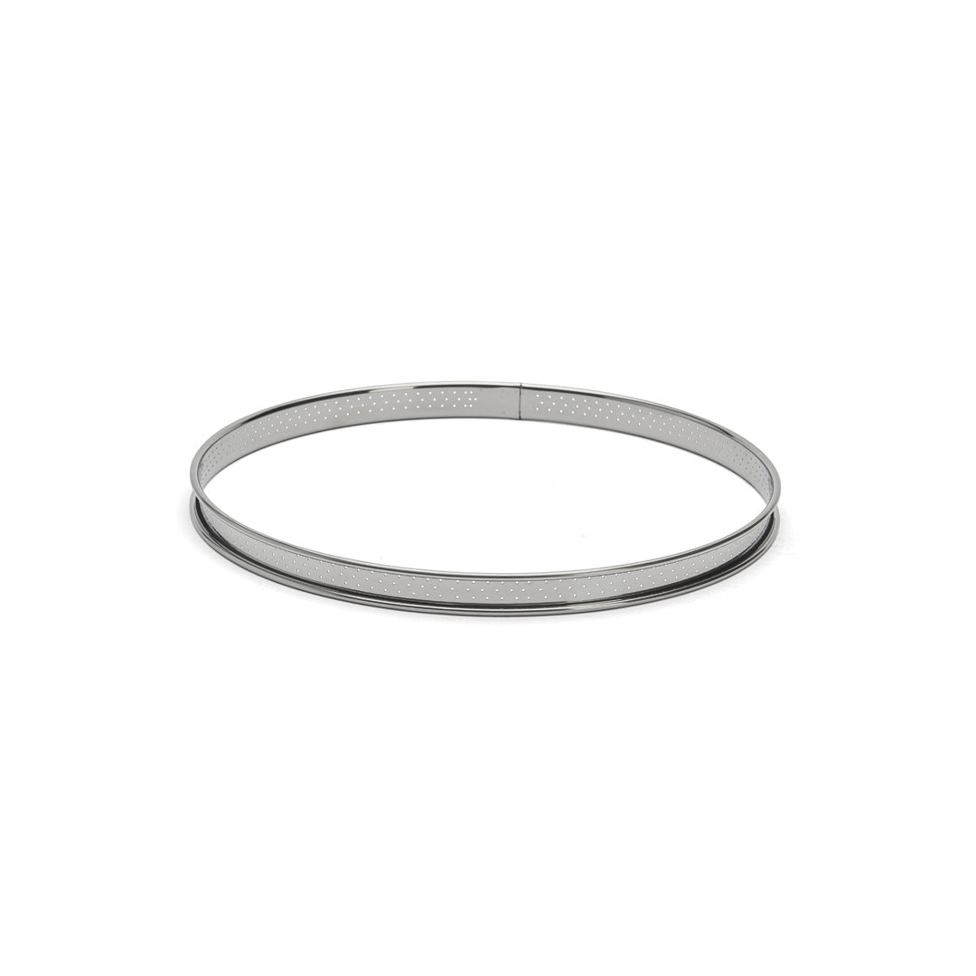 Cercle à tarte rond inox perforé bord roulé H.2cm De Buyer - Acier inoxydable qualité ressort, perforé