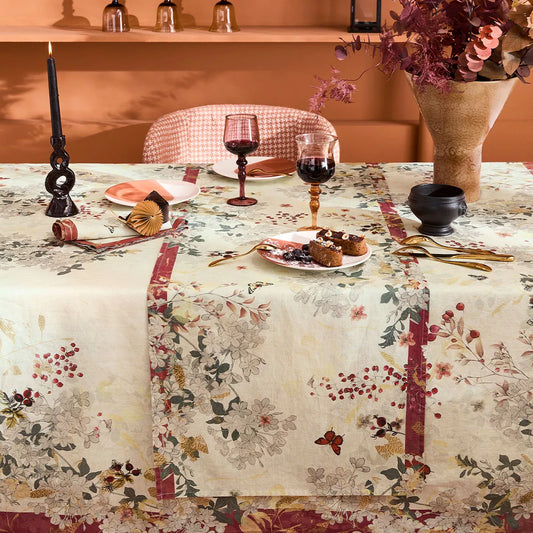 Chemin de table Vintage Flowers Cranberry - Garnier Thiebaut