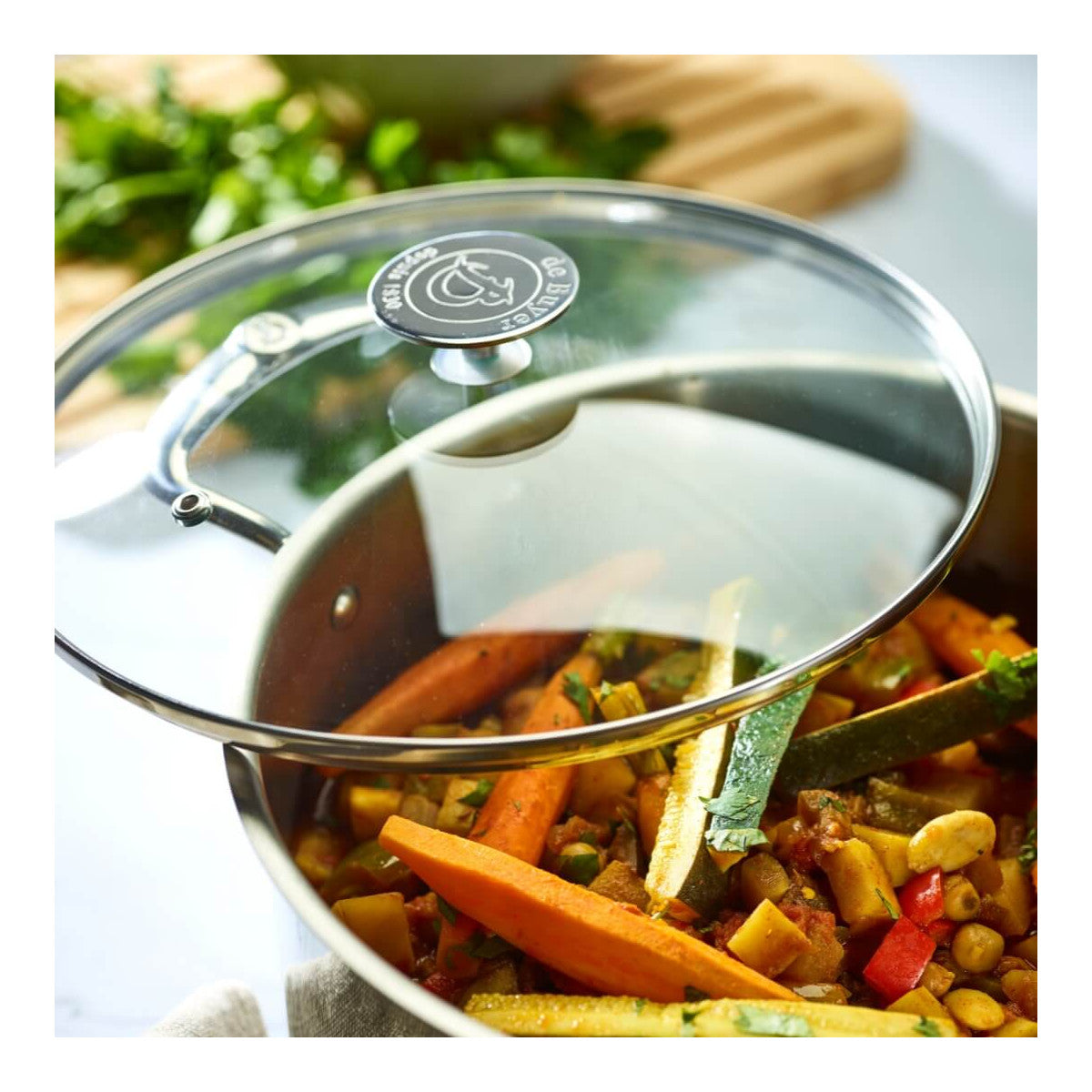 Couvercle en verre universel avec pontet inox - De Buyer