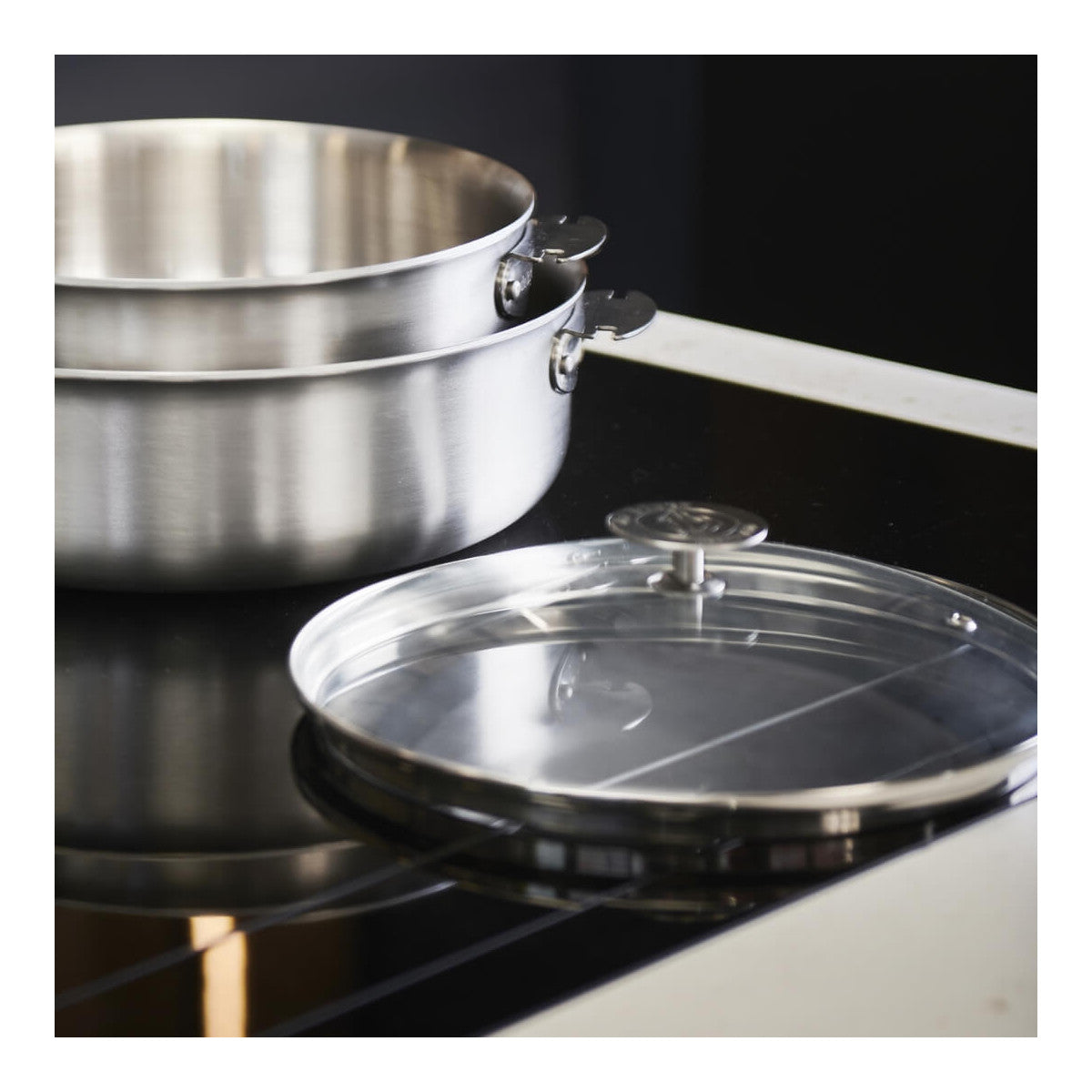 Couvercle en verre universel avec pontet inox - De Buyer