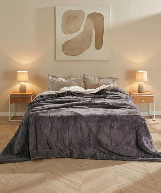 Couvre-lit King Size gris Waro - polaire gris foncé triple épaisseur
