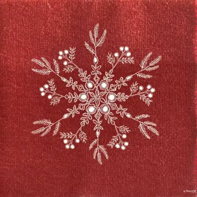 Serviette de table motif flocon de neige fond rouge