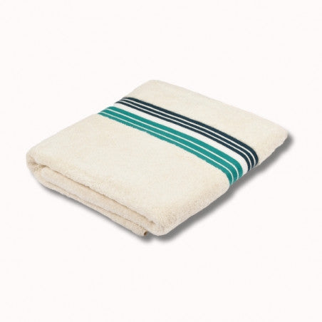 Drap de bain 150x100cm - raye ecru/menthe
