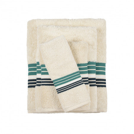 Drap de bain 150x100cm - raye ecru/menthe