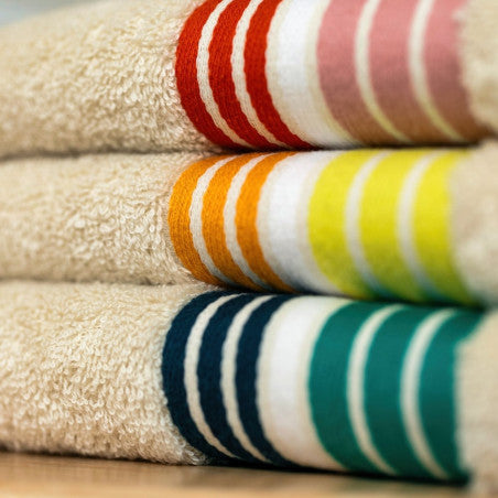 Drap de douche 130x70cm - raye ecru/menthe