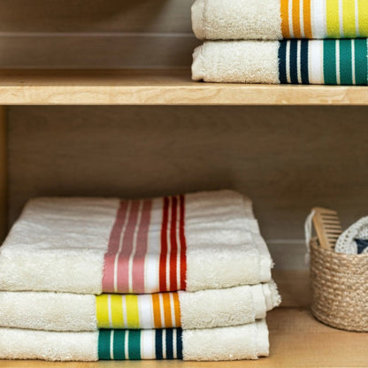 Drap de douche 130x70cm - raye ecru/oeillet