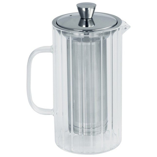 Théière Breakfast striée en verre avec filtre inox
