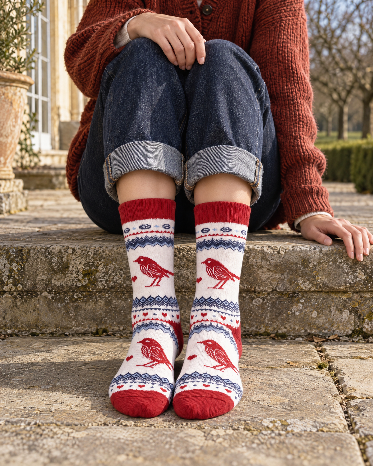 Chaussettes Fugl Bird and Heart Nordic Socks - Polar Star, motif extérieur