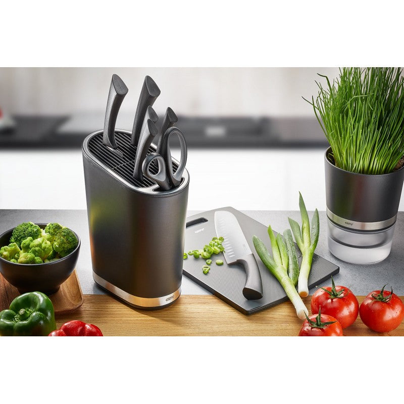 Bloc de couteaux SMARTLINE Gefu noir avec bordures en acier inoxydable