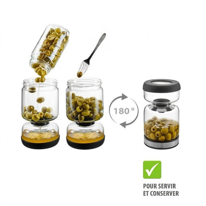 Bocal égouttoir LAVINA Gefu avec tamis amovible pour olives et cornichons
