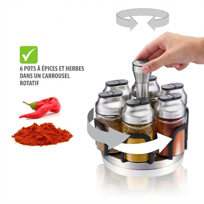 Carrousel à épices KIPPO Gefu avec six distributeurs en verre