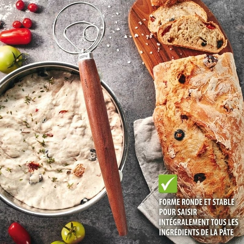 Fouet danois nedo Gefu avec boucles inox et manche en bois de noyer