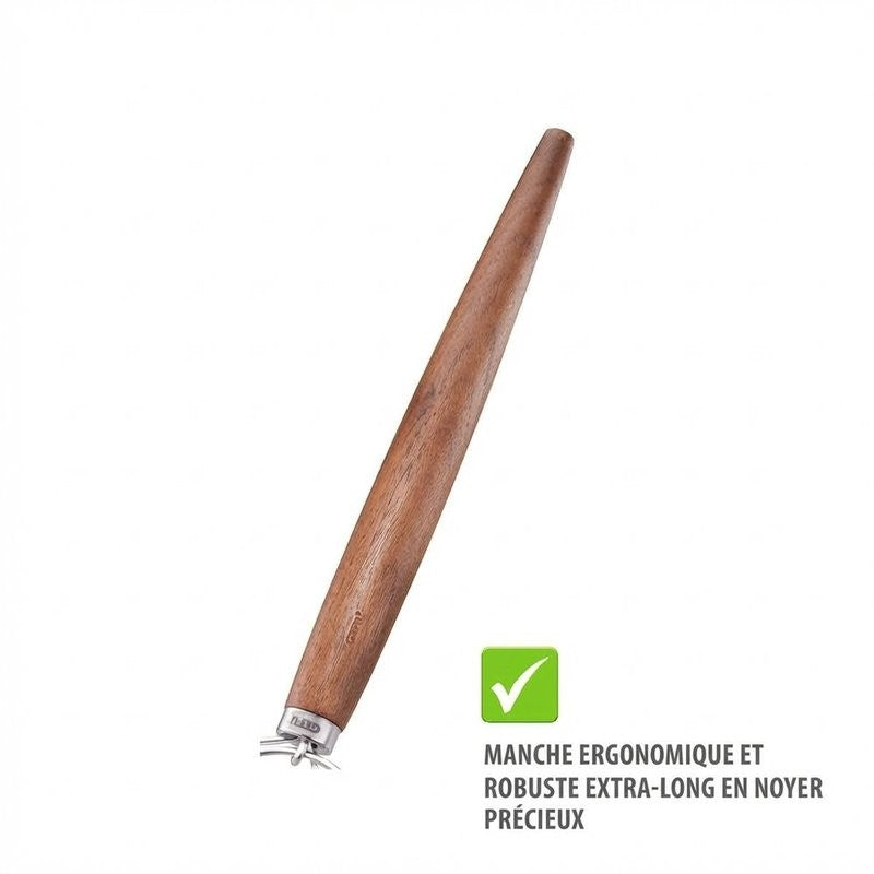 Fouet danois nedo Gefu avec boucles inox et manche en bois de noyer