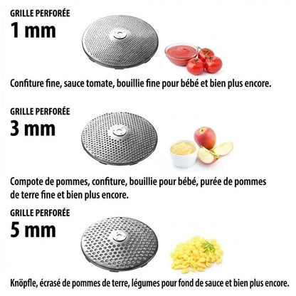 Moulin à légumes FLOTTE LOTTE Gefu avec trois disques perforés