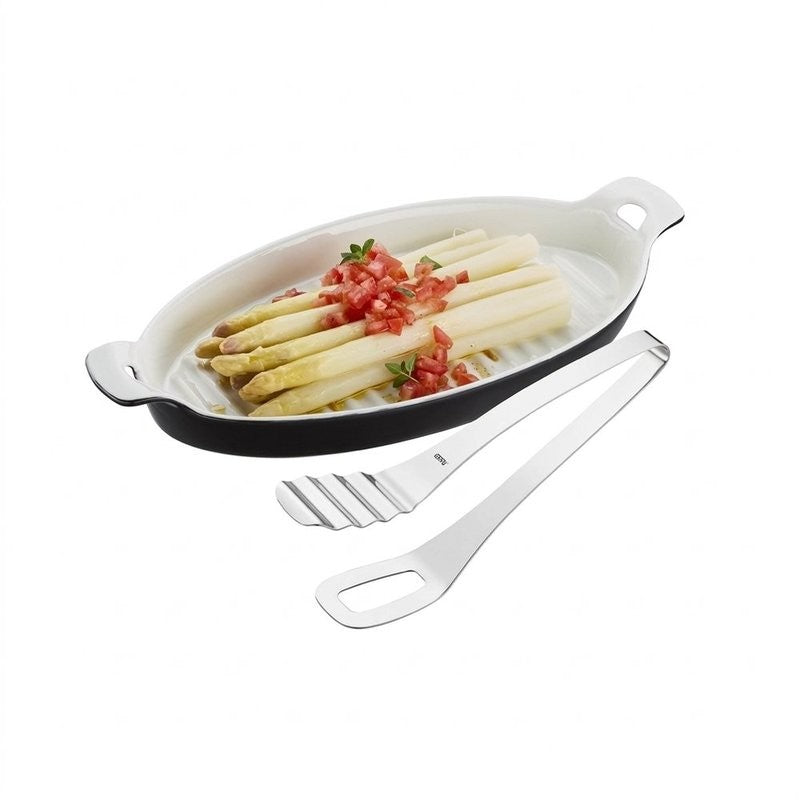 Plat de service en céramique noir et blanc avec pince assortie Gefu