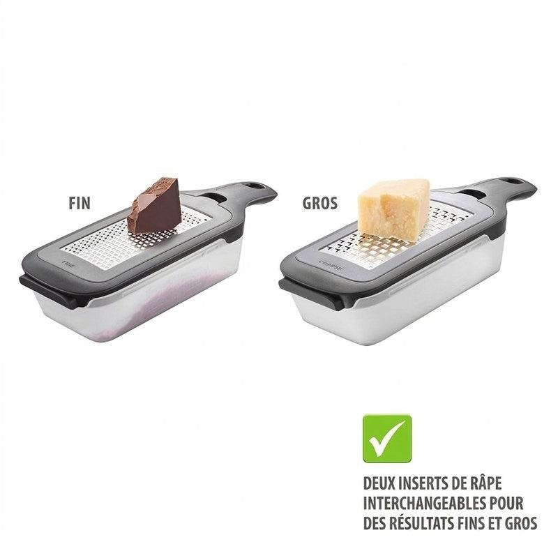 Râpe Raspella Gefu avec récipient collecteur et capuchon de protection