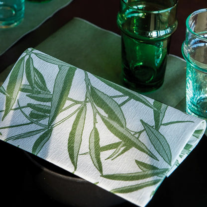 Serviette cocktail motif feuilles de saule vertes