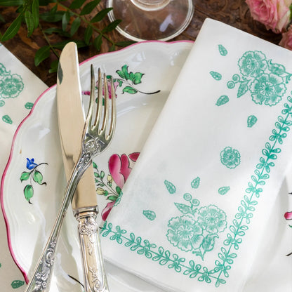 Serviette compostable motif floral vert patiné