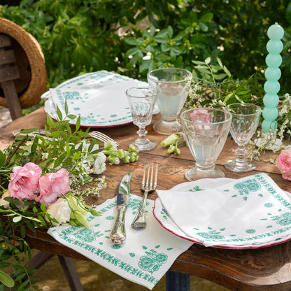 Serviette compostable motif floral vert patiné