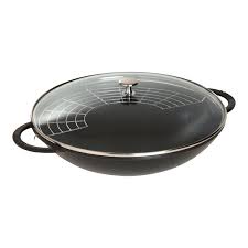 Wok anses fontes 37 cm noir mat + couvercle en verre - Staub
