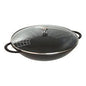 Wok anses fontes 37 cm noir mat + couvercle en verre - Staub
