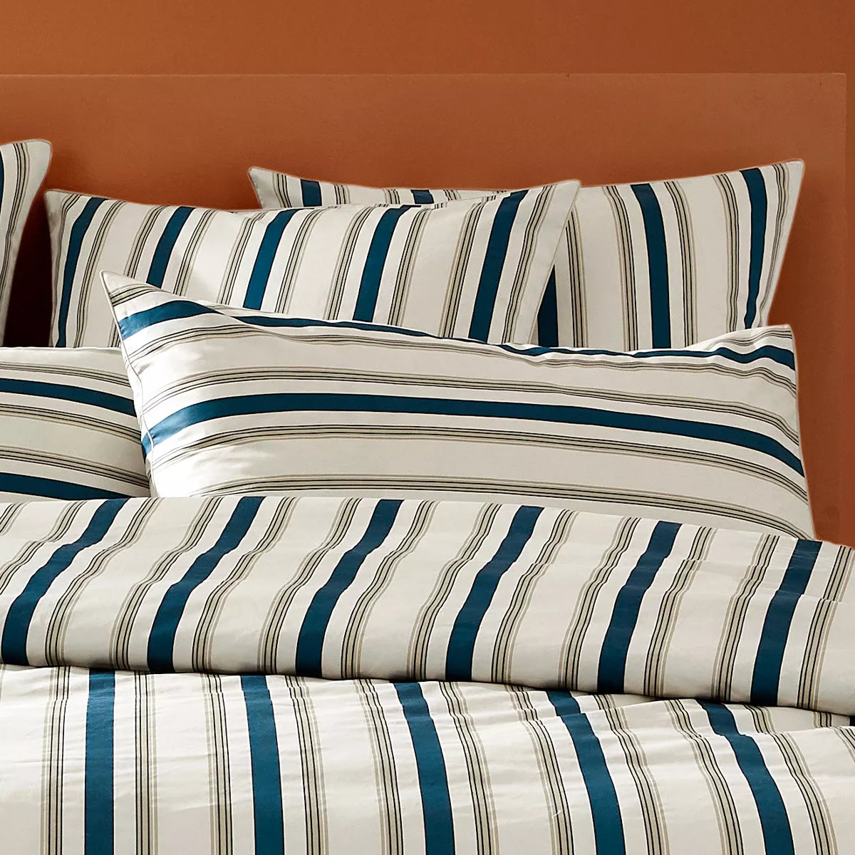 Lot de 2 taies Étretat Marine - imprimé beige et marine, passepoil méché