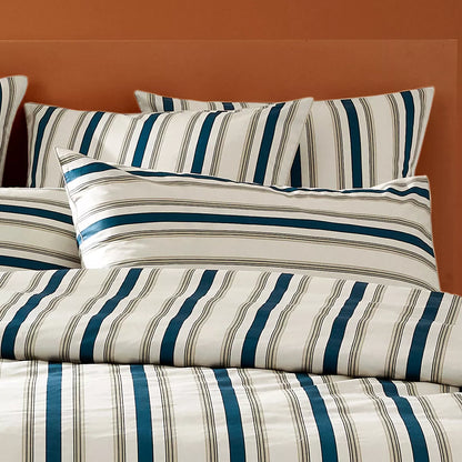Lot de 2 taies Étretat Marine - imprimé beige et marine, passepoil méché