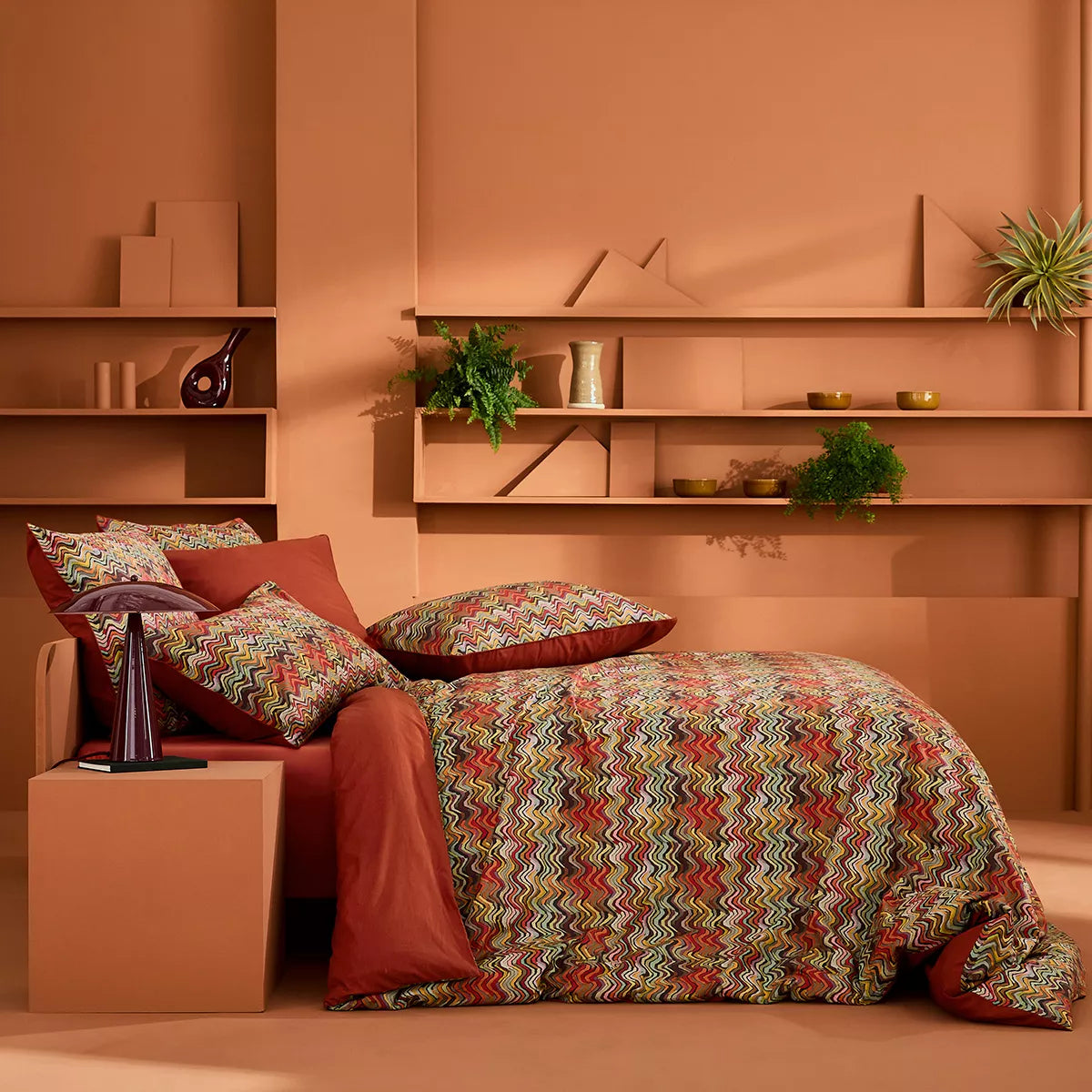 Parure de lit Wavy Pop imprimée, verso uni beige clair