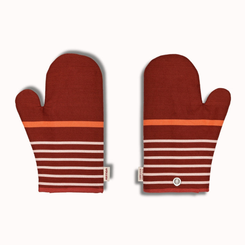 Moufle Artiga Sarron - rayures colorées sur fond rouge profond