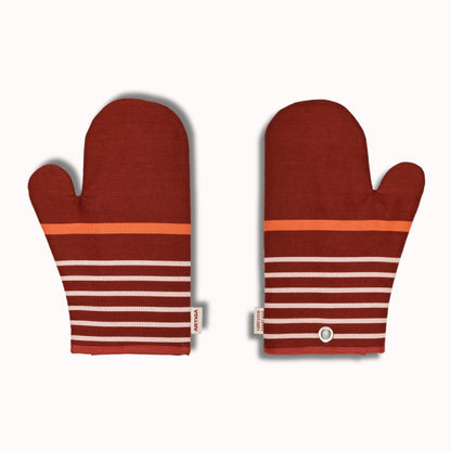 Moufle Artiga Sarron - rayures colorées sur fond rouge profond