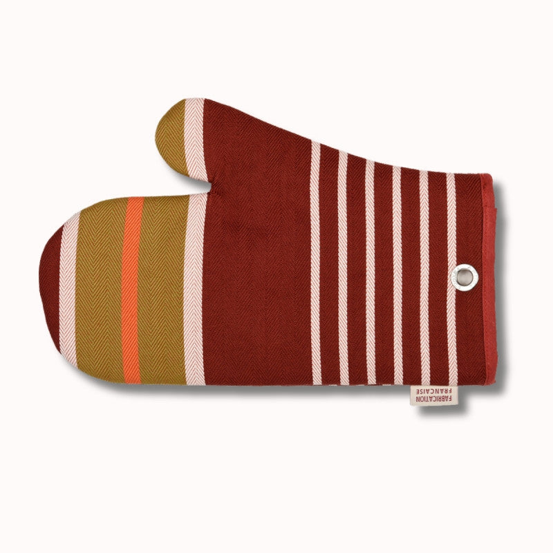 Moufle Artiga Sarron - rayures colorées sur fond rouge profond