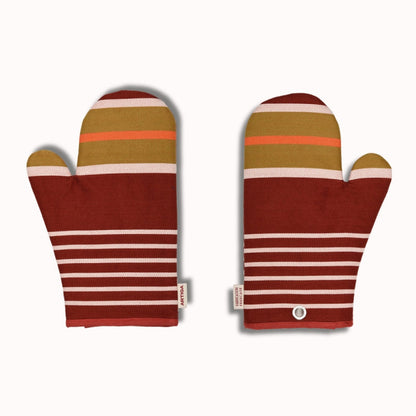 Moufle Artiga Sarron - rayures colorées sur fond rouge profond
