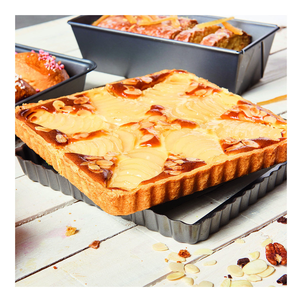 Moule à tarte carré à fond amovible, acier antiadhésif - De Buyer