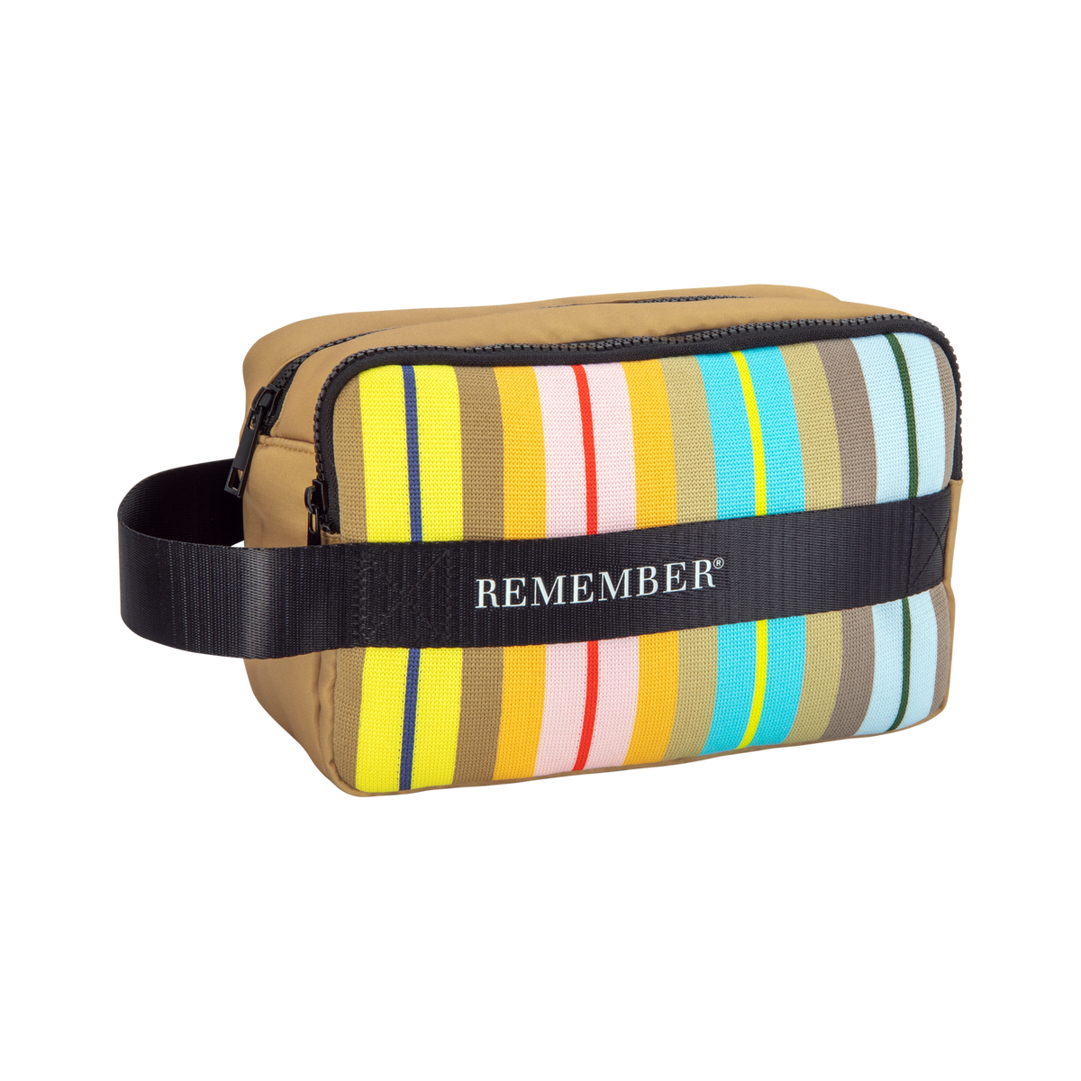 Trousse de toilette Ventara rayée avec poignée de transport
