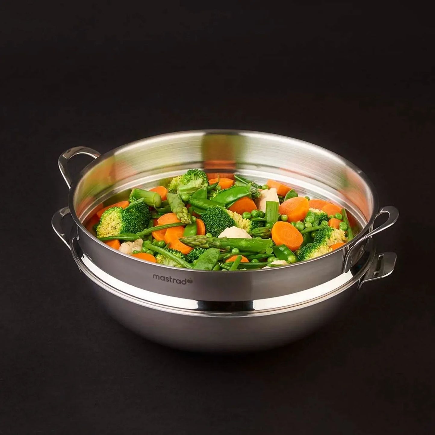 Wok de cuisine - Couvercle et poignée - 4,2L - Panier vapeur - Inox - 32 cm - Tous Feux - O'Wok Gourmet - Mastrad