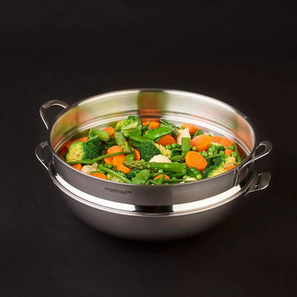 Wok de cuisine - Couvercle et poignée - 4,2L - Panier vapeur - Inox - 32 cm - Tous Feux - O'Wok Gourmet - Mastrad