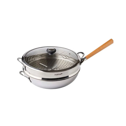 Wok de cuisine - Couvercle et poignée - 4,2L - Panier vapeur - Inox - 32 cm - Tous Feux - O'Wok Gourmet - Mastrad
