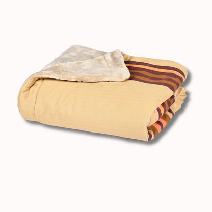 Plaid biface Artiga Brocas - tissage chevron chocolat, prune et caramel sur fond lin