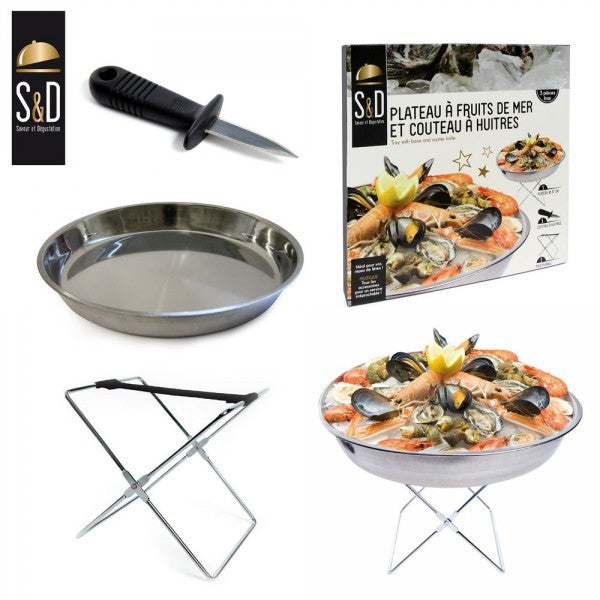 Plateau à fruits de mer inox Cook’Concept sur pied avec couteau à huîtres