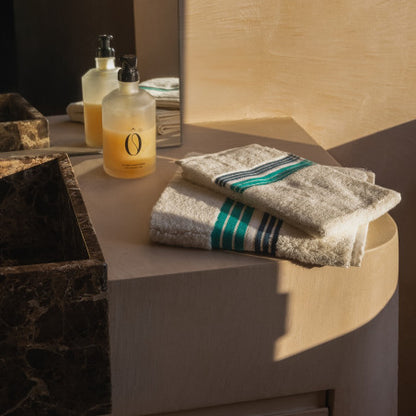 Serviette 100x50cm - raye - ecru/menthe